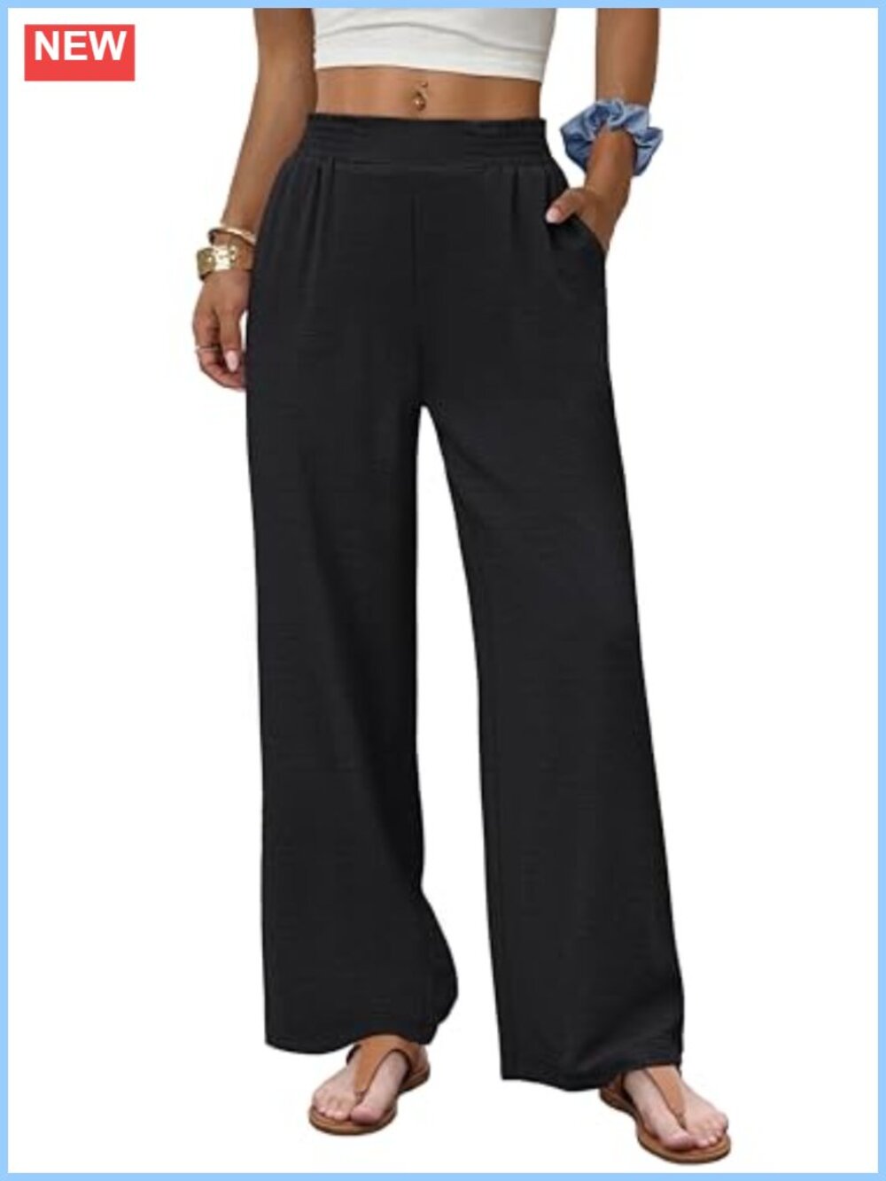 Wide Leg Palazzo Pants High Waisted with Pockets 100% Polyester
